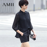 Amii艾米女装 2016夏装新款前短后长风琴褶雪纺衫中长款女防晒衣