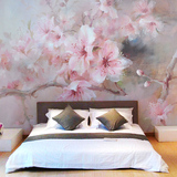 粉色温馨卧室墙纸 客厅电视背景墙壁纸 手绘油画花卉无缝大型壁画