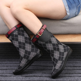 2015款出口韩国中高筒时尚布雨靴 女士搭扣雨鞋 防水橡胶水靴特价