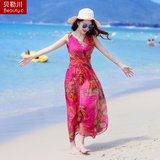 2016夏季新款波西米亚雪纺连衣裙女修身显瘦海边度假沙滩中长裙潮
