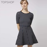 TOPSHOP2016春夏新款女士黑色格纹复古短袖连衣裙23T16JBLK