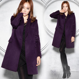 2016新款韩国收腰修身羊绒大衣女紫色显瘦羊毛呢外套加厚中长款