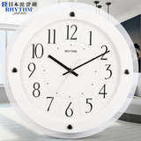 RHYTHM/丽声钟表日本原装挂钟简约时尚纯白玻璃时钟静音客厅壁钟
