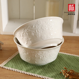顺祥纯白浮雕陶瓷碗 8寸家用米饭碗汤碗面碗套碗套装耐高温 包邮