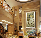 高档抽象油画欧式客厅竖版玄关装饰画立体浮雕壁画 高贵的金孔雀