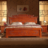 中式实木床1.8米橡木床高箱储物床双人床古典仿古住宅卧室家具