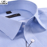 海螺短袖衬衫男式纯棉免烫夏季蓝条纹中年商务职业装全棉半袖衬衣
