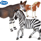 正版法国PAPO动物模型仿真恐龙模型霍加狓斑马栗色母马收藏玩具