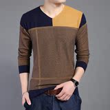 春季青年男士毛衣韩版英伦大码v领修身长袖薄款羊毛打底针织衫T恤