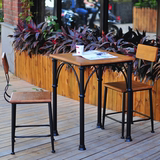 美式乡村复古实木快餐店桌椅甜品店咖啡厅酒吧桌椅铁艺做旧餐桌椅