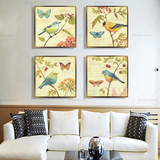中式客厅装饰画简约北欧沙发背景墙画有框三联壁画配电箱挂画花鸟