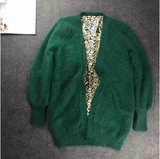 2015冬新款韩版气质纯色中长款长毛貂绒针织开衫宽松毛衣外套女士