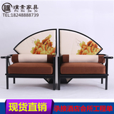 新中式布艺沙发 酒店复古实木椅 现代会所单人小户型客厅家具定做