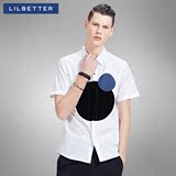 Lilbetter男士寸衫 撞色圆点短袖纯棉衬衫潮牌修身方领半袖T恤男