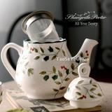北美红雀青冬浆果欧式田园风创意立体手绘陶瓷茶壶下午茶新年礼物