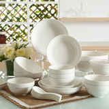 【天猫超市】顺祥白瓷浮雕韩式餐具套装24件套碗盘碟套装组合