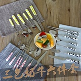 三色牛奶 陶瓷韩式创意不锈钢学生餐具 可爱刀叉筷子长柄小勺子