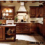 莎曼迪整体橱柜 工厂直营 威海红橡木欧式定制整体厨房 实木柜子