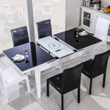 简约现代实木烤漆餐桌 伸缩餐桌椅组合 带电磁炉长方形饭桌小户型
