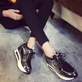 2016新款春季韩版漆皮透气厚底休闲鞋高帮鞋内增高运动鞋坡跟女鞋