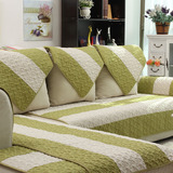 沙发垫布艺 现代简约订做条纹坐垫子防滑绿色四季套巾夏季清新