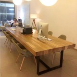 美宜佳新款8人艺术loft铁艺实木餐桌椅组合复古办公桌书桌工作台