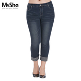 预售MsShe加大码女装2016新款春装弹力棉中腰牛仔八分裤200斤4182