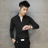 潮流男发型师夜店修身型男士衬衣时尚英伦风个性韩版V领长袖衬衫