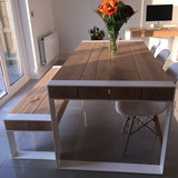 复古餐桌简约实木餐桌原木餐桌椅组合办公桌长方形铁艺会议桌