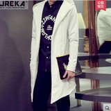 JREKA 秋季新品韩版潮男风衣修身薄款连帽中长款风衣日系男装外套