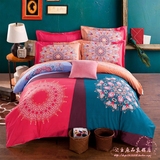 北欧风格全棉磨毛加厚床上用品床单四件套蓝色红色古典民族风纯棉