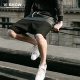 viishow2016夏装新款短裤 欧美街头潮裤 拼皮假两件短裤男松紧带