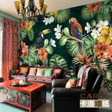 热带雨林鹦鹉大型壁画墙纸 客厅电视背景墙壁纸 3d立体绿色墙布