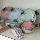手绘釉下彩 中式欧式餐具套装 碗盘碟子勺 18件家用高档陶瓷碗盘