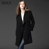 HZVZ欧美简约2016春装新款中长款大码大衣气质英伦修身风衣女外套