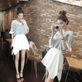 韩国两件套裙子2015夏季新款韩版修身显瘦不规则连衣裙短裙女套装