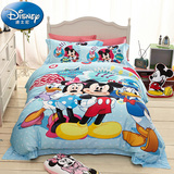 Disney/迪士尼儿童四件套 纯棉床品 米奇贡缎卡通床单被套1.2m床