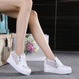 春季新款2016韩版纯白色运动鞋双侧拉链厚底内增高学生单鞋女鞋潮