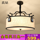 新中式吊灯现代简约圆形卧室吊灯书房餐厅茶楼客厅灯布艺中式灯具