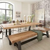 美式铁艺做旧复古餐桌椅组合实木餐桌长方形餐桌客厅阳台休闲桌椅