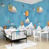 儿童房卧室幼儿园无纺布环保墙纸 蓝天中的热气球卡通大型壁画