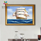 纯手绘帆船海景海浪油画客厅美式欧式装饰画玄关走廊高档风景挂画