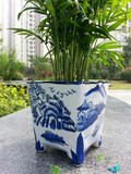 欧式出口 陶瓷花盆 中国风 方形四足青花瓷 多肉绿植花盆