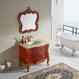 品牌欧式浴室柜实木进口橡木大理石台面仿古浴室柜卫浴落地柜组合