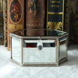 YX欧式玻璃六边首饰盒摆件创意软装陈设银色镜面珠宝盒家居装饰品