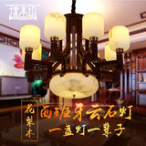 中式红木别墅吊灯客厅书房灯具大气卧室餐厅酒店实木雕花云石灯饰