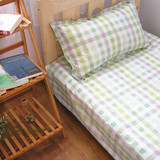 简单小清新学院风浅绿格子学生宿舍单人纯棉床单被套枕套1.2米床