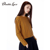 专区Doublelove女装2016秋新款时尚竖条纹短款毛衣