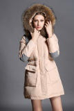 冬装欧美大牌外贸原单女装时尚貉子毛领连帽长款显瘦羽绒服外套暖