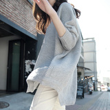 现货韩国代购女装2015秋冬韩范十足不对称下摆宽松蝙蝠针织衫毛衣